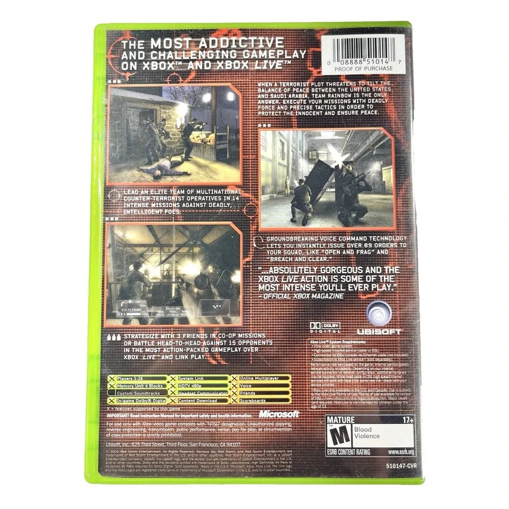 Tom Clancy’s Rainbow Six 3 Microsoft Xbox Complete with Manual Tested